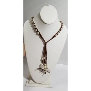 jm leather and faux pearl necklace ( John Medeiros) 1.1327
